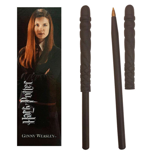 Stylo en forme de baguette magique de Ginny Weasley avec marque-page assorti de la NOBLE COLLECTION, présenté sur fond blanc.