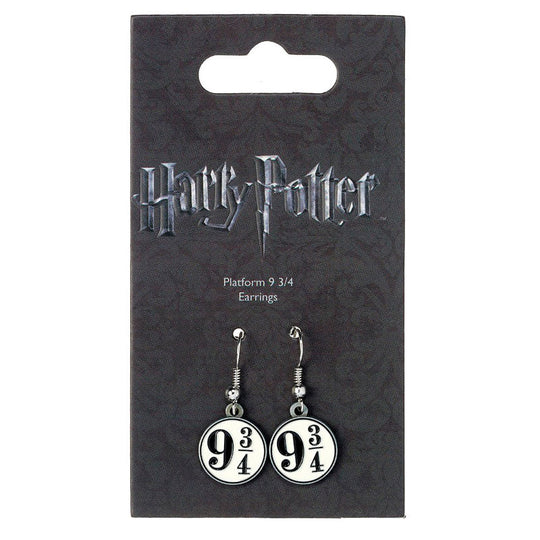 Boucles d'oreilles Harry Potter Platform 9 3/4 en alliage de zinc présentées sur fond blanc, vue rapprochée du design détaillé.