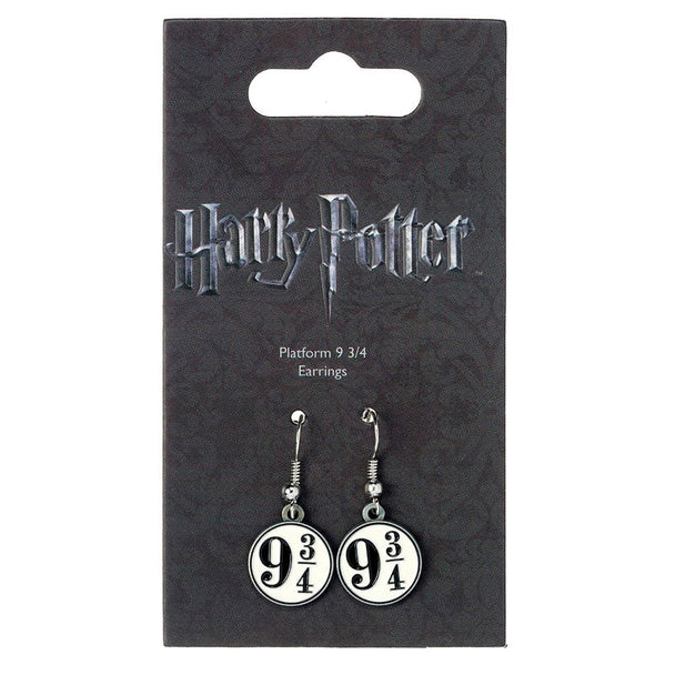 Boucles d'oreilles Harry Potter Platform 9 3/4 en alliage de zinc présentées sur fond blanc, vue rapprochée du design détaillé.