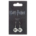 Boucles d'oreilles Harry Potter Platform 9 3/4 en alliage de zinc présentées sur fond blanc, vue rapprochée du design détaillé.