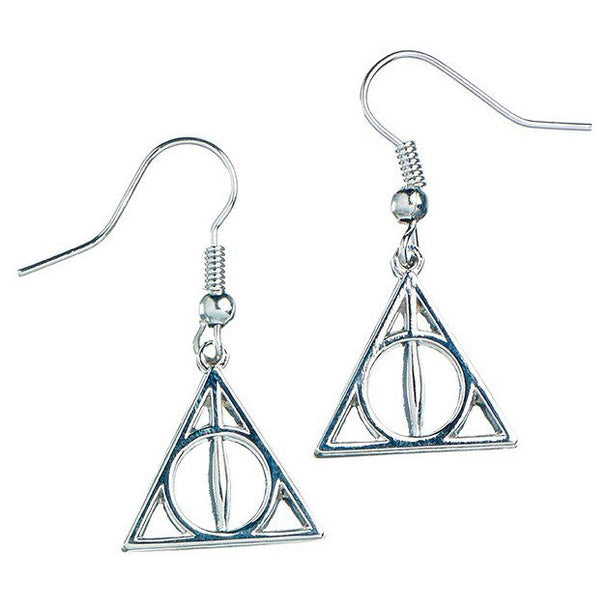 Packaging blister des boucles d'oreilles Harry Potter Reliques de la Mort de THE CARAT SHOP avec dimensions visibles