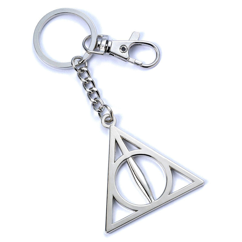 Porte-clés Harry Potter Reliques de la Mort en alliage de zinc, dimensions 6x5x0,5 cm, présenté sur fond blanc.
