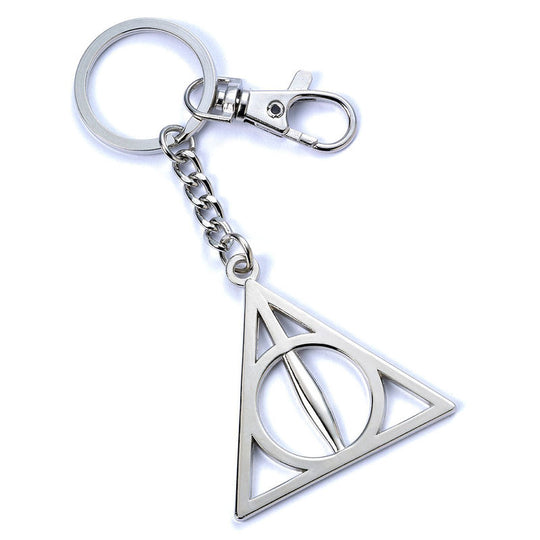 Porte-clés Harry Potter Reliques de la Mort en alliage de zinc, dimensions 6x5x0,5 cm, présenté sur fond blanc.
