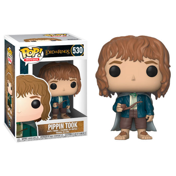 Figurine Funko POP de Pippin Took du Seigneur des Anneaux en vinyle de 9 cm, présentée dans sa boîte cadeau.