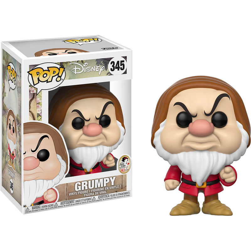 Vue rapprochée de la figurine Funko POP Grincheux en vinyle avec détails précis et couleurs vives