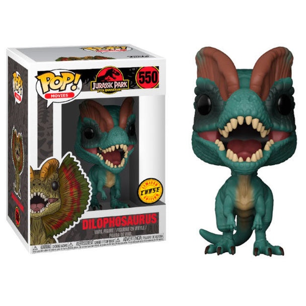 Figurine Funko POP Jurassic Park Dilophosaurus Chase en vinyle de 9 cm dans sa boîte cadeau.