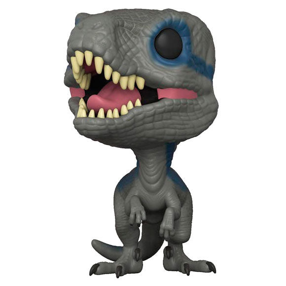 Figurine Funko POP de Blue, le dinosaure de Jurassic World Fallen Kingdom, en vinyle de 9 cm dans sa boîte cadeau.