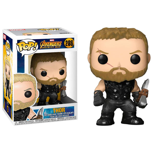 Figurine Funko POP Thor Avengers Infinity War en vinyle de 9 cm dans sa boîte cadeau, vue de face.
