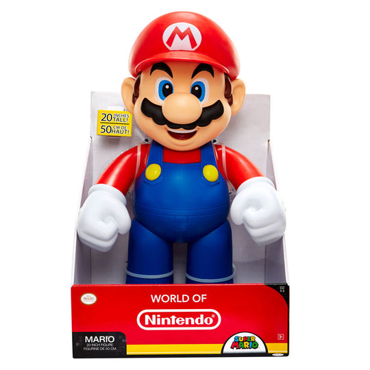 Détail rapproché sur le visage souriant de la figurine Super Mario articulée