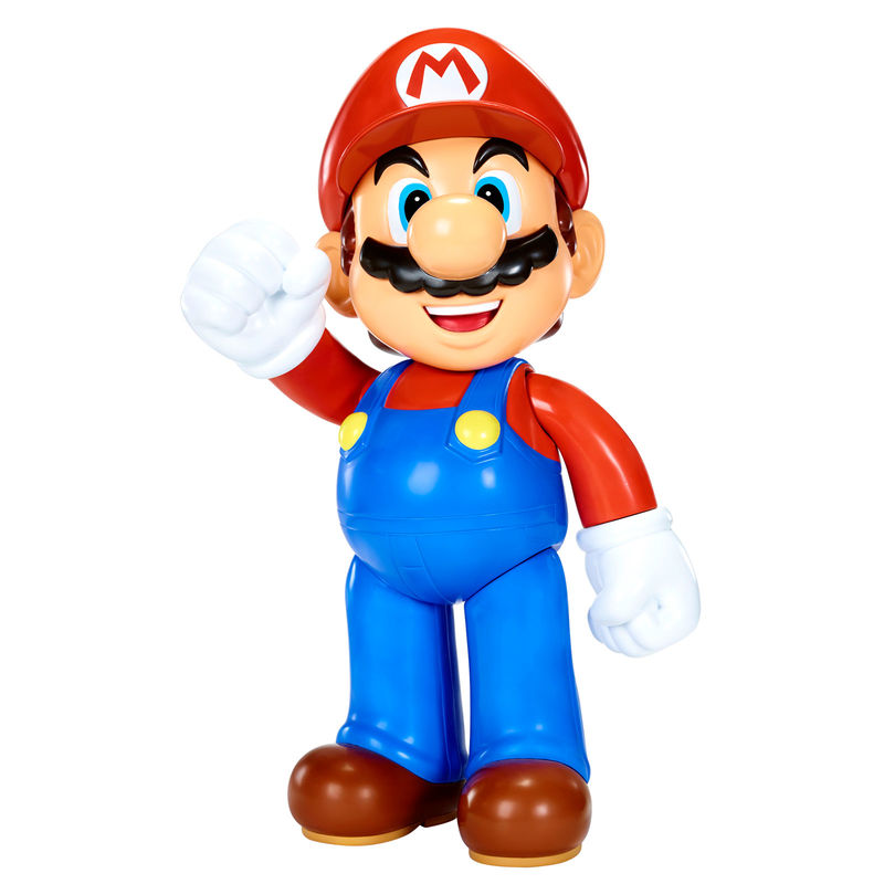 Super Mario en position dynamique sur fond blanc, figurine officielle JAKKS PACIFIC