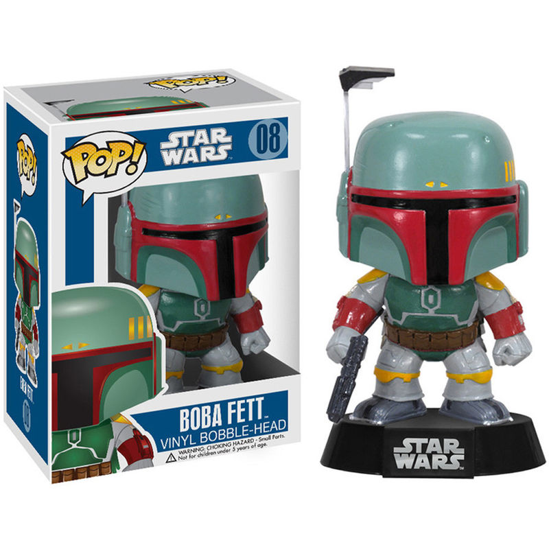 Figurine POP Star Wars Boba Fett FUNKO en vinyle bobble head de 9 cm, vue de face avec détails du casque et armure.