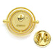 Vue rapprochée du pin's Harry Potter Time Turner montrant les détails dorés et le design précis
