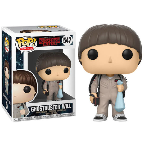 Figurine Funko POP de Will en costume Ghostbuster de Stranger Things, en vinyle, hauteur 9cm dans sa boîte cadeau.