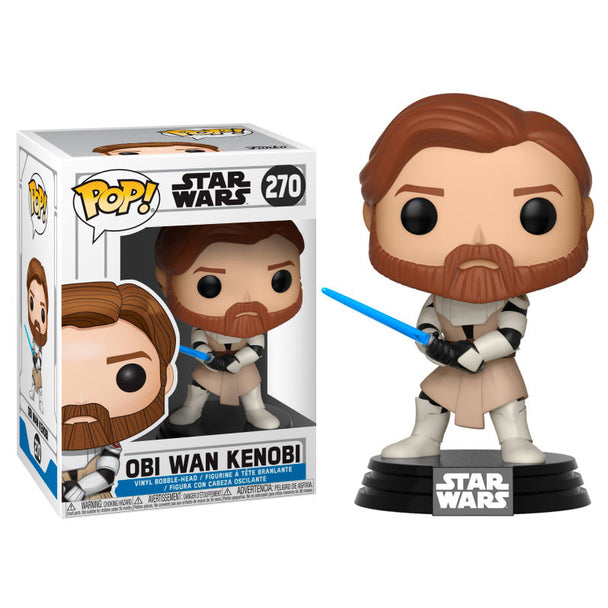 Figurine Funko POP Obi Wan Kenobi de 9 cm en vinyle, inspirée de Star Wars Clone Wars, présentée dans sa boîte cadeau