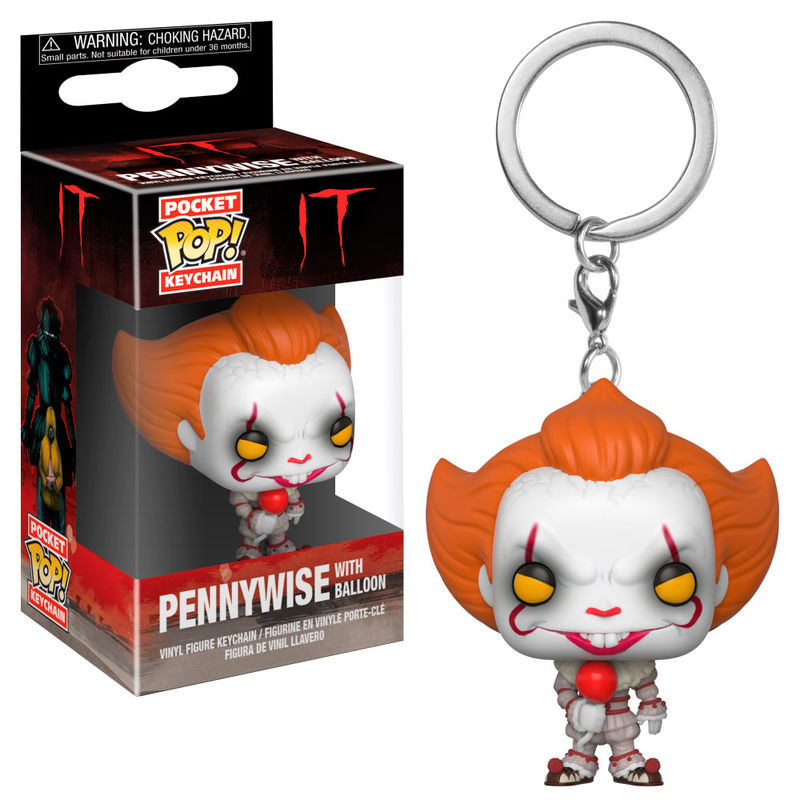 Porte-clés Pocket POP FUNKO de Pennywise avec ballon rouge, figurine miniature détaillée du clown d'IT.