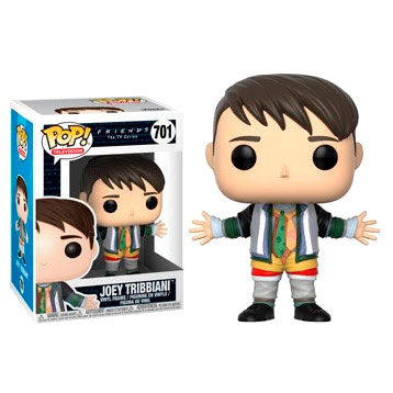 Figurine Funko POP de Joey Tribbiani habillé en Chandler, personnage de la série Friends, en vinyle de 9 cm dans sa boîte cadeau.