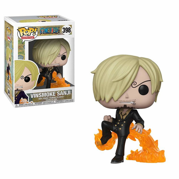 Figurine Funko POP de Vinsmoke Sanji de One Piece en vinyle, vue de face dans sa boîte cadeau