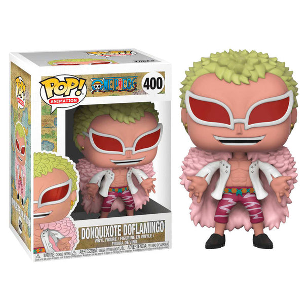 Figurine Funko POP Donquixote Doflamingo de One Piece en vinyle, hauteur 9 cm, présentée dans sa boîte cadeau officielle.
