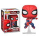 Figurine Funko POP Spider-Man Marvel posée sur une étagère, montrant les détails de la tête et des mains en gros plan