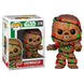 Vue rapprochée de la figurine Funko POP Chewbacca Holiday avec détails du visage et accessoires Star Wars