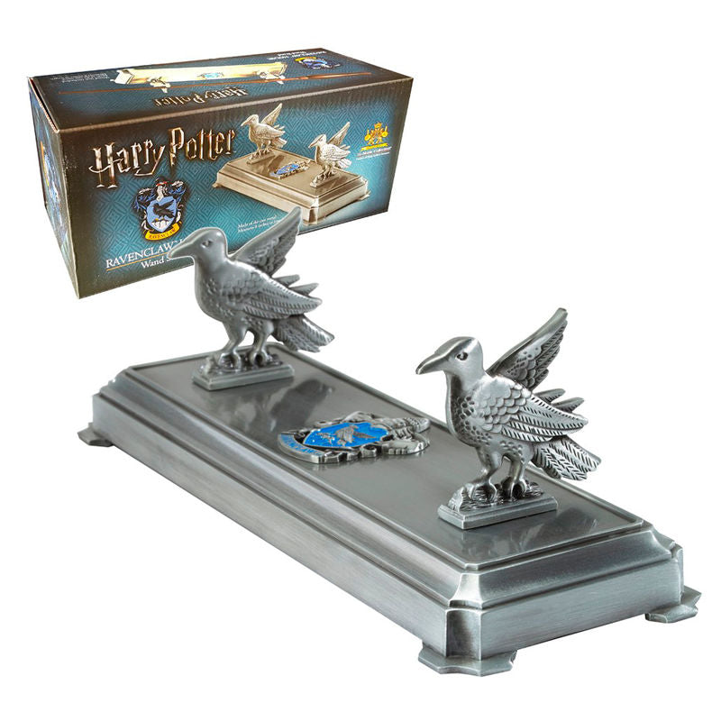 Support de baguette Ravenclaw Harry Potter en métal avec détails bleus et argentés, vu de face
