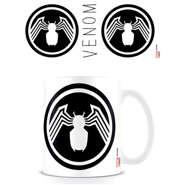 Mug en céramique blanc avec logo Marvel Venom noir visible sur le devant, capacité 315ml