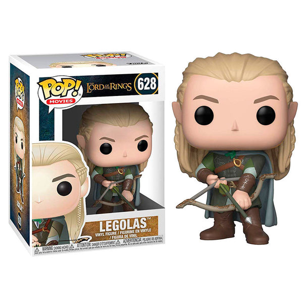 Vue rapprochée de la figurine Funko POP Legolas avec ses détails d'elfe et son arc, emballée dans sa boîte cadeau