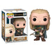 Vue rapprochée de la figurine Funko POP Legolas avec ses détails d'elfe et son arc, emballée dans sa boîte cadeau