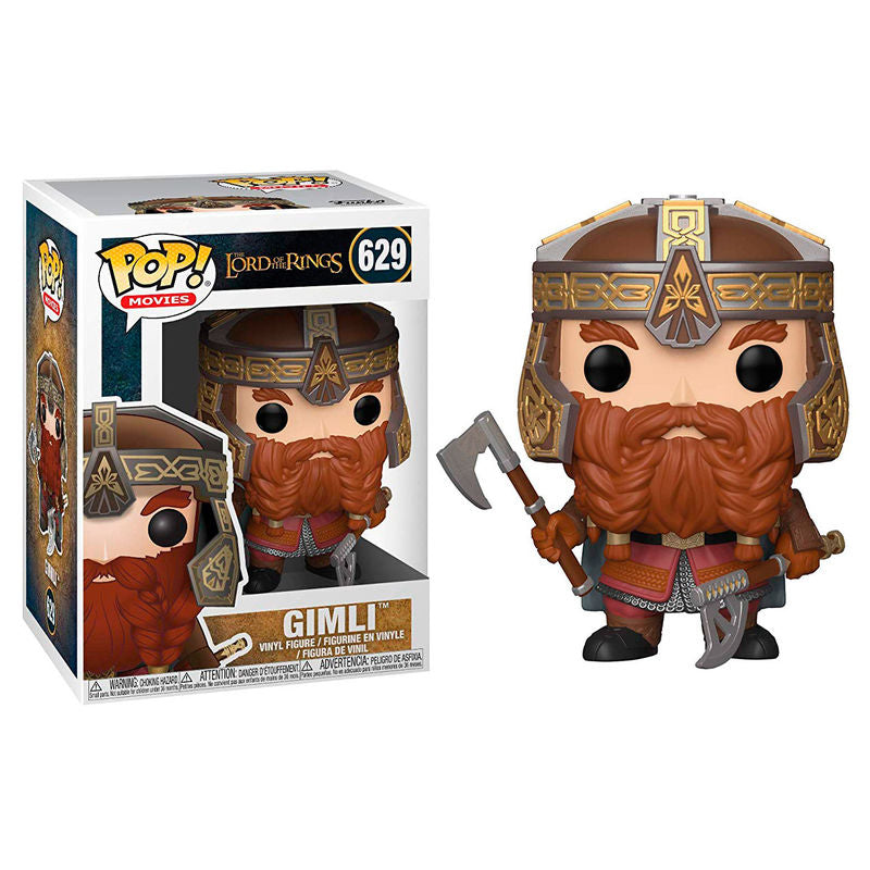 Packaging original Funko POP avec la figurine de Gimli visible à travers la fenêtre en plastique de la boîte