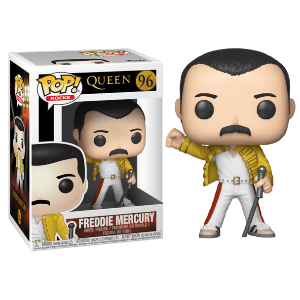 Boîte vitrine transparente contenant la figurine Funko POP Freddie Mercury Queen Wembley 1986 de 9 cm