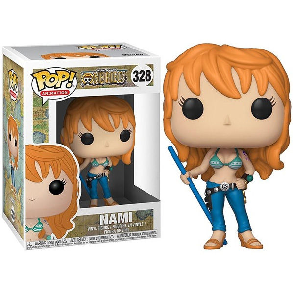 Figurine Funko POP Nami de One Piece en vinyle, 9 cm, présentée dans sa boîte cadeau collector.
