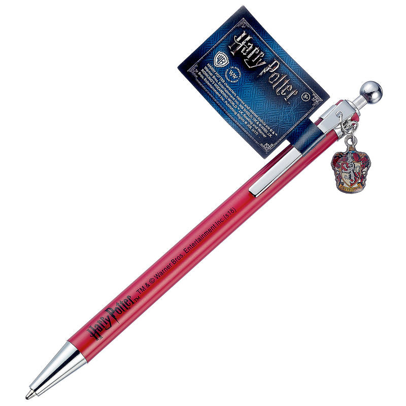 Stylo Harry Potter aux couleurs de Gryffondor, blason de la maison en détail, parfait pour les fans de la saga et les collectionneurs d'objets officiels.