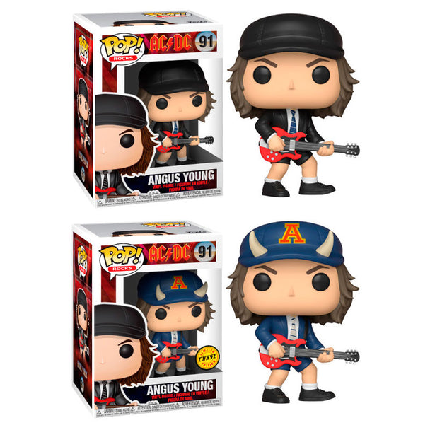 Figurine Funko POP Angus Young d'AC/DC en gros plan avec sa guitare électrique