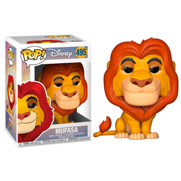 Figurine Funko POP de Mufasa du Roi Lion en vinyle, 9 cm, présentée dans sa boîte vitrine officielle Disney.