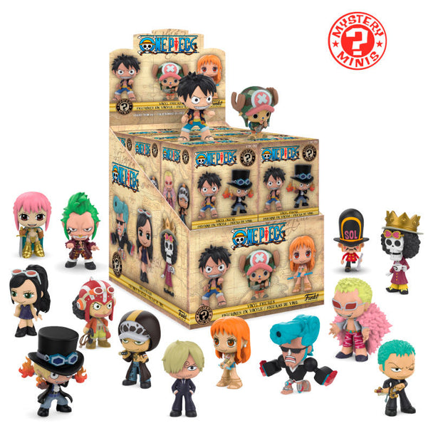 Boîte Funko Mystery Minis One Piece avec figurine miniature visible, emballage officiel de la marque FUNKO