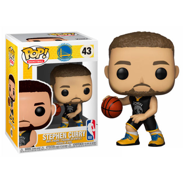 Figurine Funko POP NBA Stephen Curry en tenue Warriors sur fond blanc