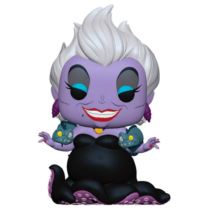 Figurine Funko POP Ursula de La Petite Sirène avec ses anguilles présentée dans sa boîte vitrine transparente de 9 cm.