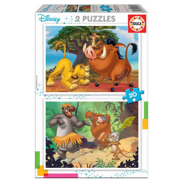 Puzzle Disney Lion King et Jungle Book de 2x20 pièces, images colorées et attractives pour enfants.