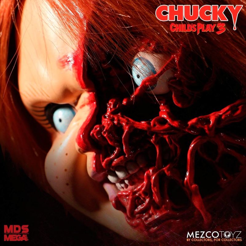 Figurine Chucky Pizza Face en position dynamique avec bras et jambes articulés