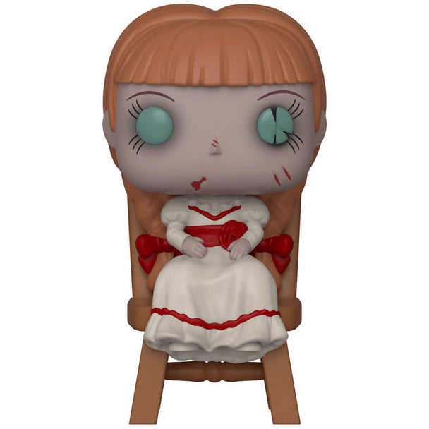 Figurine Funko POP Annabelle assise dans une chaise, vue de face avec détails précis du visage et vêtements