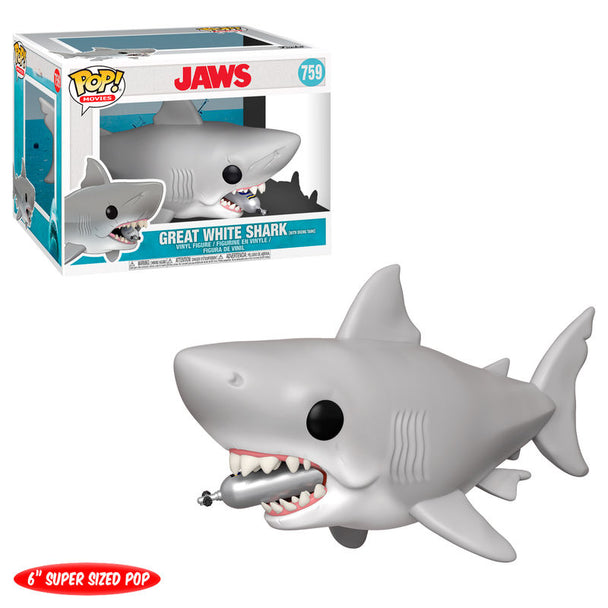 Détail de la figurine Funko POP Jaws 15cm avec équipement de plongée sur fond blanc