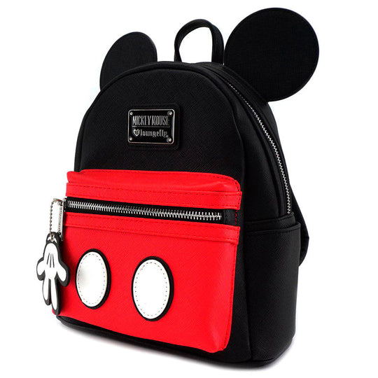 Sac à dos Loungefly Disney Mickey 27cm en polyester avec détails en cuir PU, vue de face montrant le design Mickey Mouse