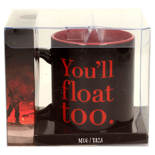 Vue latérale du mug Pennywise It 2017 montrant la qualité de la finition en céramique blanche