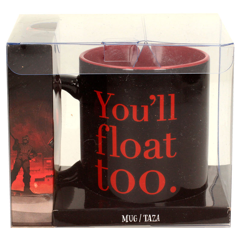 Vue latérale du mug Pennywise It 2017 montrant la qualité de la finition en céramique blanche