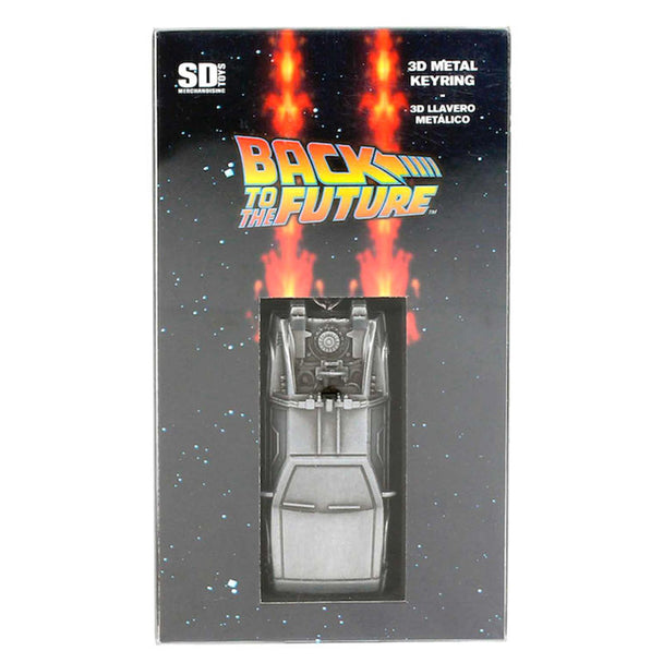 Porte-clés métal 3D Delorean Retour vers le Futur de 7 cm signé SD TOYS, vue de face avec détails précis