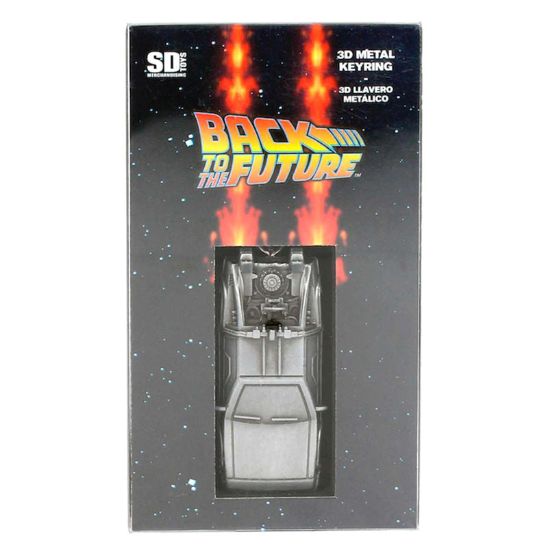 Porte-clés métal 3D Delorean Retour vers le Futur de 7 cm signé SD TOYS, vue de face avec détails précis