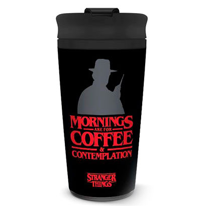 Mug de voyage en acier inoxydable Stranger Things Coffee and Contemplation avec capacité de 425ml, design officiel PYRAMID.