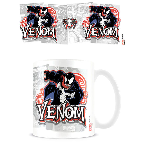 Mug en céramique Marvel Venom de couleur noire avec logo Venom imprimé, capacité 315ml, présenté sur fond blanc.