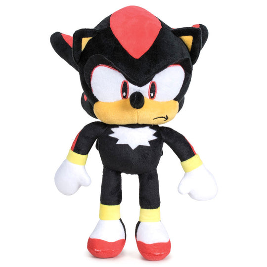 Peluche Sonic Shadow SEGA de 30cm, vue de face avec détails précis et couleurs vives.
