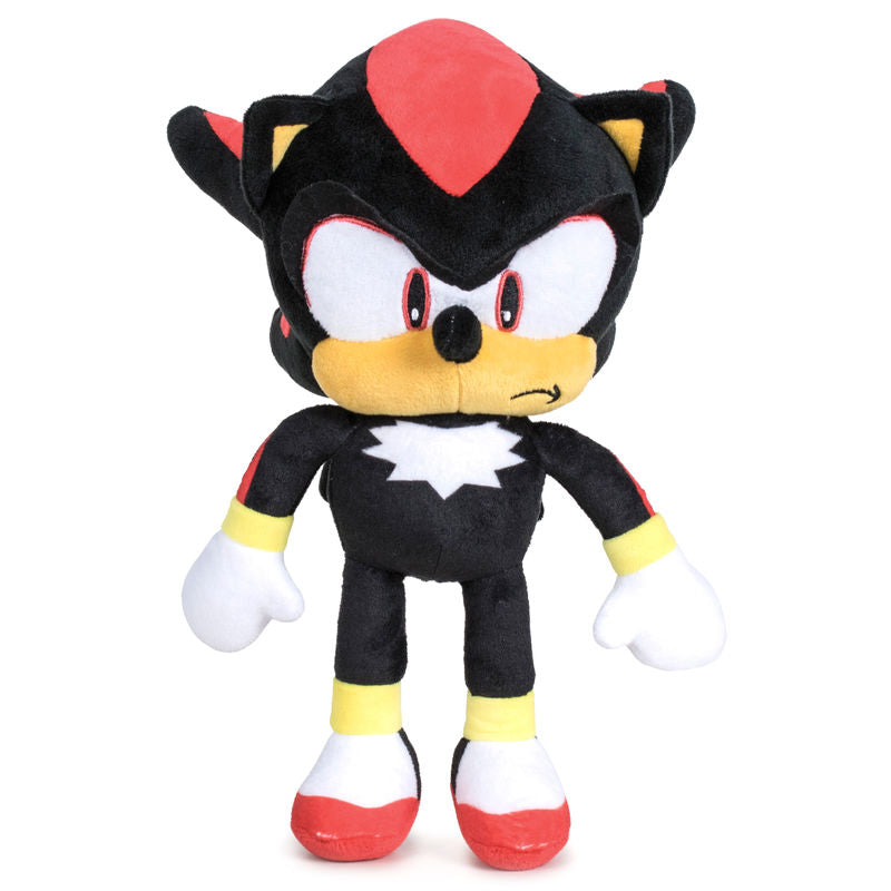 Peluche Sonic Shadow SEGA de 30cm, vue de face avec détails précis et couleurs vives.